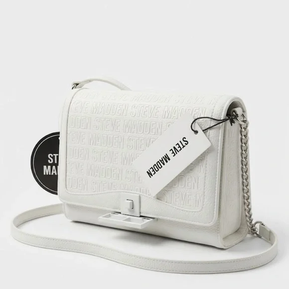 Steve Madden White Embossed Logo Chain-Accent Crossbody - Picture 1 of 6